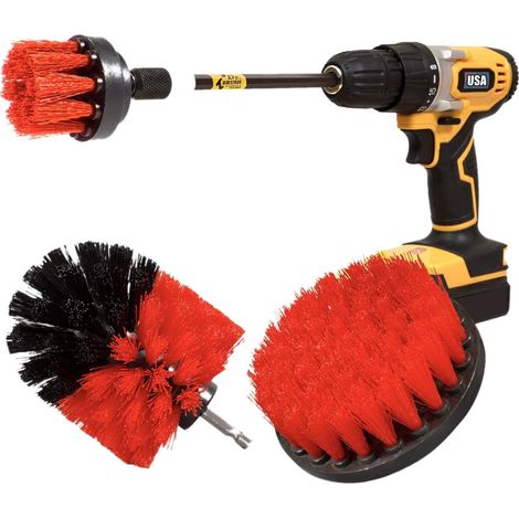 Brosse Pour Perceuse - Tige Rapide 6,35 mm - Soies Nylon Non Rayantes - Pour Nettoyage Baignoire Douche Carrelage Toilette Cuisine - Kit de 3 Pièces (1/5)