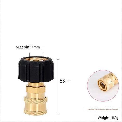 Adaptateur de nettoyeur haute pression M22 femelle vers 1/4. diamètre intérieur de 14 mm. connecteur rapide en laiton. raccord de tuyau à connexion rapide pour pistolet de nettoyeur haute pression (1/4)