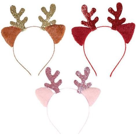 Set mit 3 dekorativen Weihnachtsstirnbändern mit Rentiergeweih und Glöckchen für Kinder und Erwachsene (rot, braun und rosa). – 21 x 18 cm (1/3)