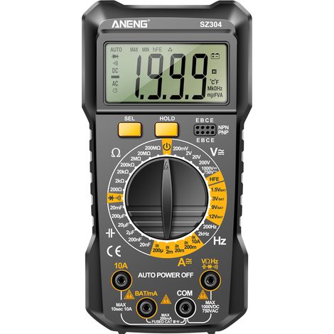 Nannigr Multimètre numérique SZ304 1999 points noir avec câbles de test