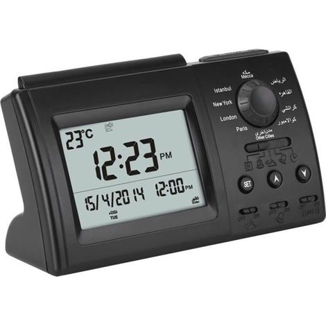 Horloge musulmane Azan, prière islamique islamique priant Azan Athan réveil cadeaux Cadran noir musulman réveil horloge de (1/4)
