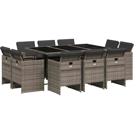 Maison Exclusive - Set da Pranzo da Giardino 11pz con Cuscini in Polyrattan Grigio (1/5)