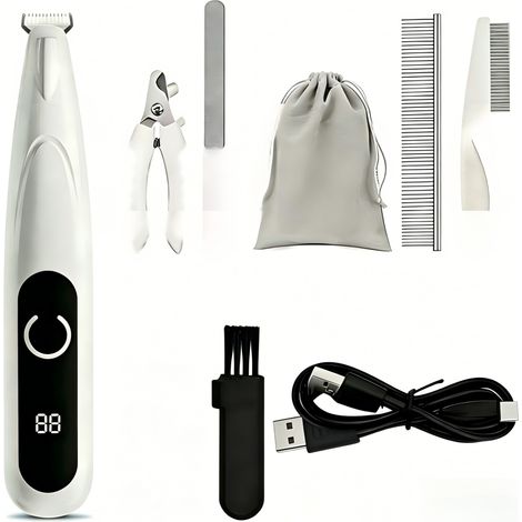 Tondeuse Électrique Pour Chiens - Lame Large 20 Mm - Silencieuse 35 Db - Rechargeable Usb Type-C - Pour Pattes Oreilles Visage - Blanc (1/5)