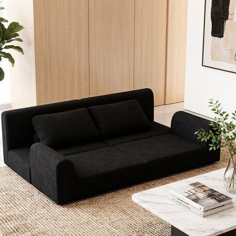 Canapé-lit convertible et pliable, fauteuil-lit multifonctionnel avec mousse à mémoire de forme et soutien lombaire – Canapé futon portable pour salon, chambre ou petits espaces, noir (1/5)