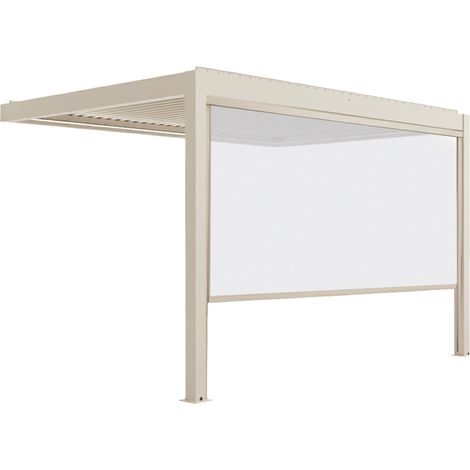 Pergola bioclimatique adossée motorisée 3x4 m et 1 store crème