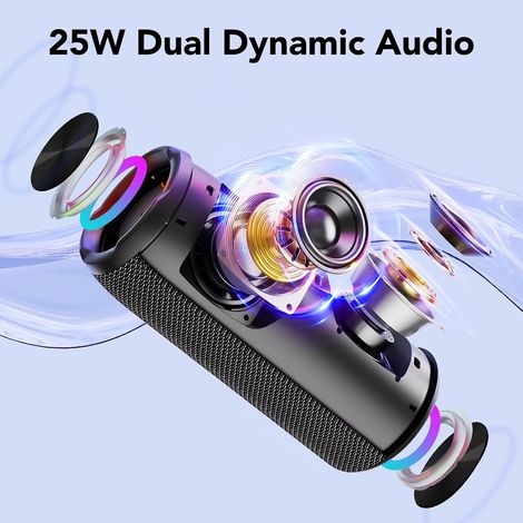 Altavoz inalámbrico portátil Bluetooth 5.4 con graves potentes, altavoz Bluetooth de 24 W, 25 horas de duración de la batería, luces RGB, emparejamiento TWS, IPX7, AUX, TF, para exteriores/fiestas/via (1/5)