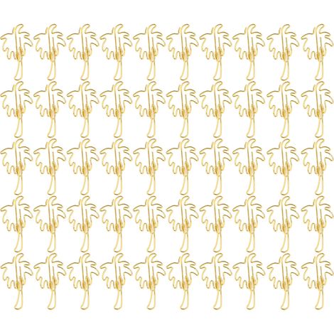 50 Pcs Paper Clips Portable Mini Cute Golden Coconut Tree Shape Paper Clips File Classification Bookmark Folder (1/5)