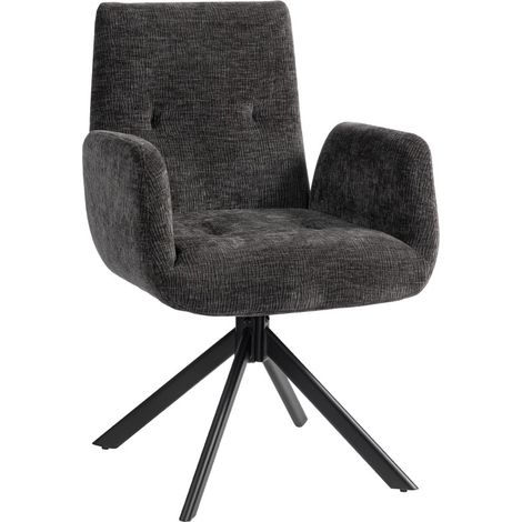 Fauteuil pivotant moderne en tissu noir, dossier capitonné, assise confortable, pieds en acier réglables, 120 kg, design élégant pour salon - CHICFURN (1/5)