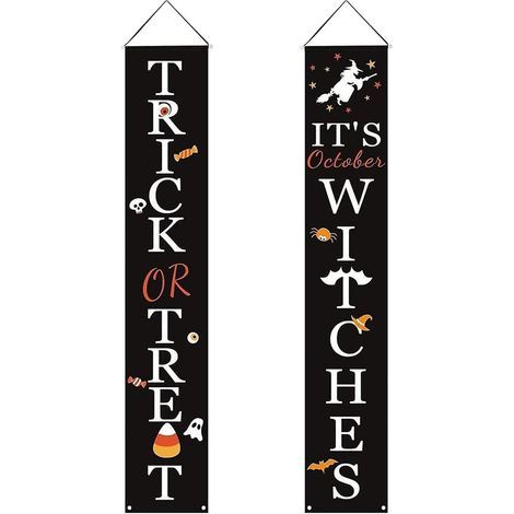 Panneau de porte d'Halloween, bannière de bonbons ou de friandises, décoration suspendue intérieure/extérieure, motif d'Halloween effrayant (1/3)