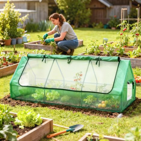 Serre de jardin avec 2 fenêtres latérales et une fenêtre centrale coulissante, serre potagère en acier, PE et PP, 240 x 90 x 90 cm, verte (1/3)