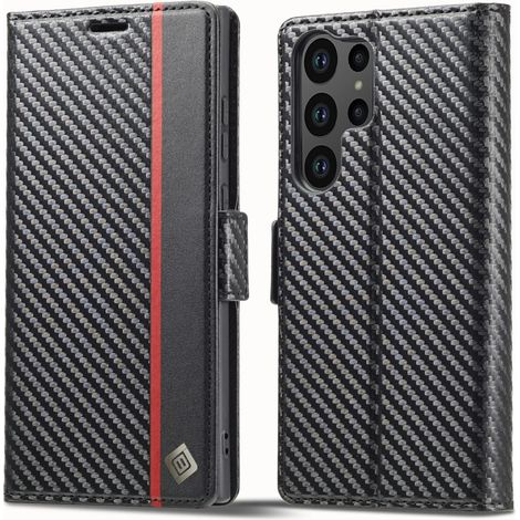 Custodia a libro per Samsung Galaxy S23 Ultra, Carbon LC.imeeke, nera