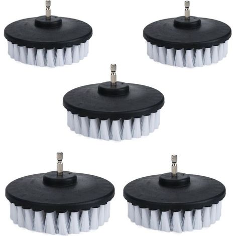 Lot de 5 brosses à récurer électriques à poils souples blancs de 10,2 cm pour nettoyer voiture, bateau, siège, tapis, tapisserie d'ameublement et porte de douche (1/4)