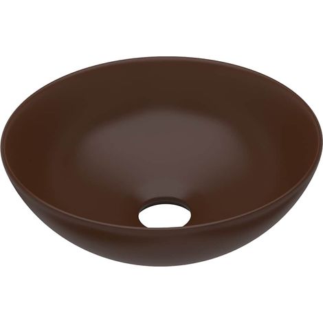 vidaXL Lavabo de cuarto de baño redondo cerámica marrón oscuro (1/2)