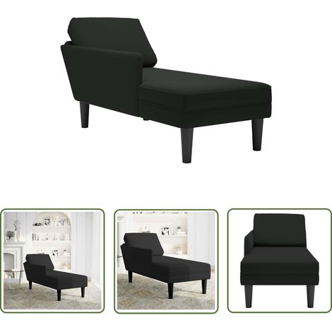 vidaXL Fauteuil long avec coussin et accoudoir droit noir velours (1/5)