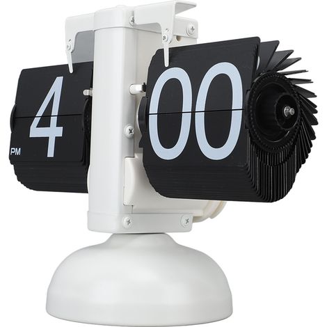 Horloge de bureau numérique rétro style européen à affichage numérique, en acier inoxydable 304, à mécanisme automatique, pour salon, format 12 heures, pied unique, cadre blanc, page noire (1/5)