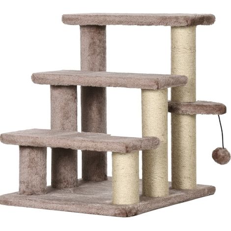 Rascador para gatos con escalera de 3 peldaños, pelota, 45 x 40 x 48 cm, marrón (1/5)