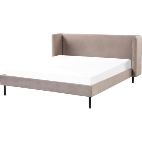 Cama con somier de terciopelo gris pardo 160 x 200 cm cabecero patas negras Arette (1/5)