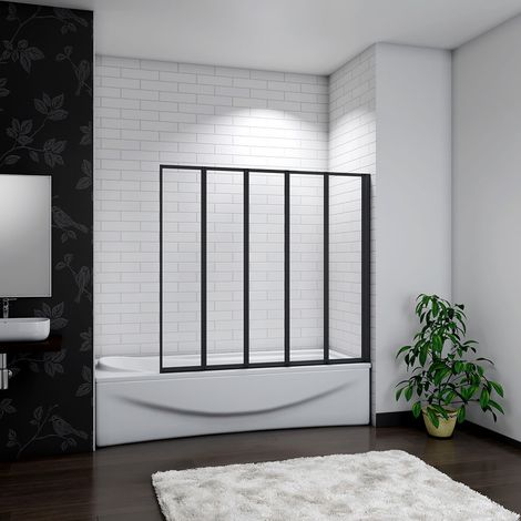 Aica 1200x1400mm New Black Framed 5 Folding Pivot Shower Bath Screen Panel (1/5)
