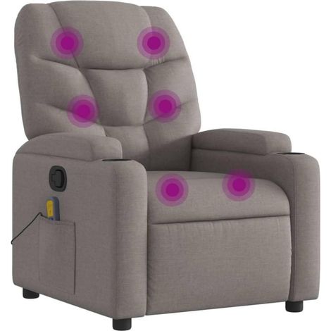 Fauteuil relax massant inclinable avec porte-gobelets et poche latérale taupe (1/5)