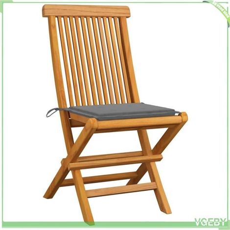 Chaises de jardin - FAFEICY - 3062461 - Bois de teck massif - Pliantes - Coussins gris (lot de 2) (1/5)