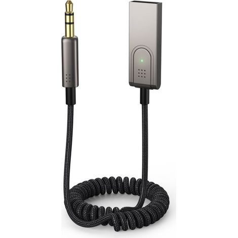 Adaptador auxiliar a Bluetooth 5.1, receptor Bluetooth para coche de 3,5 mm, kit de USB a conector auxiliar de 3,5 mm con micrófono incorporado para llamadas manos libres, compatible con Bluetooth.