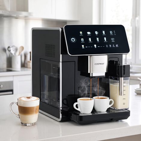 Machine à café automatique compacte avec broyeur réglable 15 niveaux et réservoir à lait (1/4)