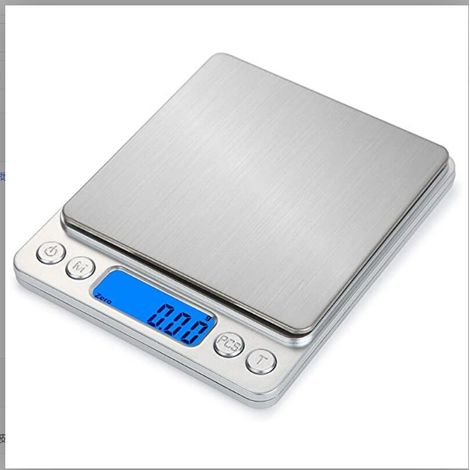 Balance de Précision - 500 g / 0,01 g - Affichage LCD Rétroéclairé - Fonction Tare et Comptage PCS - Plateau Acier Inoxydable - 2 Plateaux de Protection Inclus - 1 Pièce