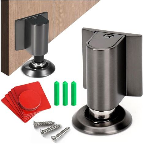 QORVA-Butée de porte magnétique, butée de porte de sol en métal réglable, serrure de sol invisible réglable, butée de porte murale avec adhésif 3M et vis pour chambre et salle de bain. (1/5)