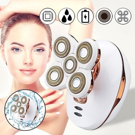 Rasoir électrique rechargeable TEMPSA 5 têtes pour hommes et femmes, tondeuse à cheveux et barbe, lavable, blanc (1/4)