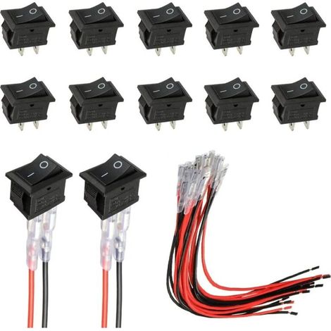 Mini interrupteur à bascule T85 KCD1-101 Interrupteur à bascule SPST 2 broches avec câblage Noir (10 pièces)