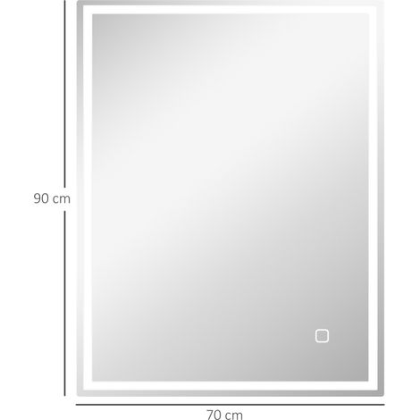 Miroir mural LED salle de bain 90x70 cm, éclairage 3 teintes avec mémoire, finition argent, miroir lumineux moderne pour toilette. (1/5)