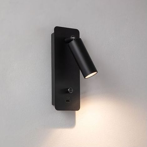 Lumière murale LED, rotation 350°, réglage de la luminosité, avec port USB Type-C, 8W 3000K, lampe de chevet de style minimaliste, décoration chambre, noir (1/5)