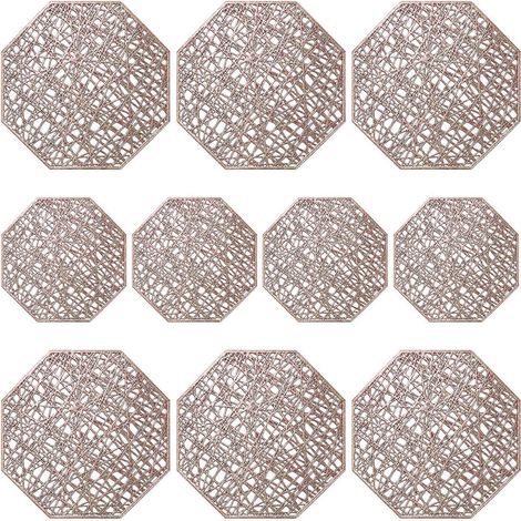 Dessous de verre élégants à 8 côtés pour tables à manger, en PVC imperméable, avec sous-verres décoratifs et finitions or rose. (1/5)