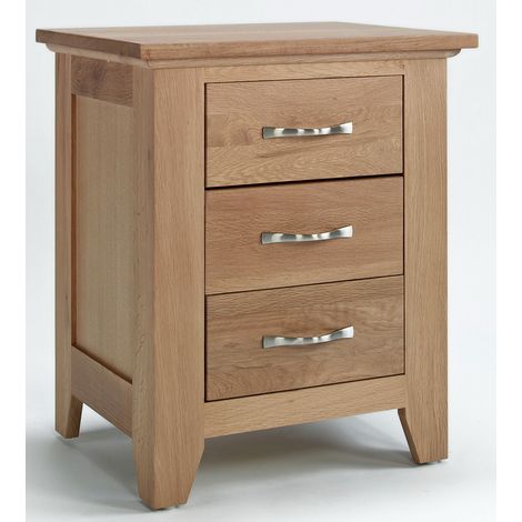 Hallowood Furniture Camberley Oak Bedside Table with 3 Drawers in Light Oak Finish, Telephone Table, Solid Wooden Side Tables for Living Room, Hallway and Bedroom, Wooden Night Stand (1/4)