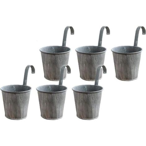 6 Stück Vintage-Blumentöpfe zum Aufhängen aus Eisen mit Haken für Innen- und Außenbereich, Heimdekoration, Balkon, Gartengitter