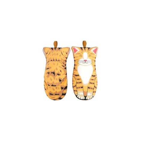 Paire de gants de cuisson résistants à la chaleur jusqu'à 200 °C, motif chat, coton, pour barbecue et four – (1/5)