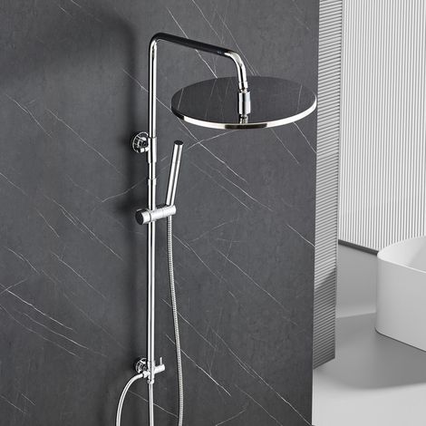 Görbach Regendusche ohne Armatur, Edelstahl Duschsystem Chrom, XXL Kopfbrause Ø30 cm, Höhenverstellbare Duschsäule (1/5)