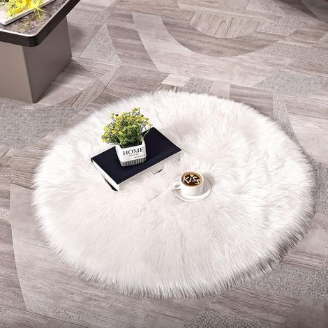 Peau de Mouton synthétique Faux Peau de Mouton Imitation Moquette Peau d'agneau Tapis Fluffy Soft Longhair Décoratif Coussin de Chaise Canapé Natte (Blanc, 45x45cm) (1/5)