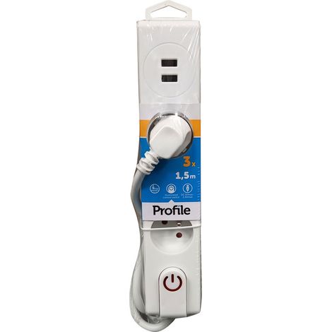 Mehrfachsteckdose X3 mit 2 USB Blc Inter 1,5 m – Profil