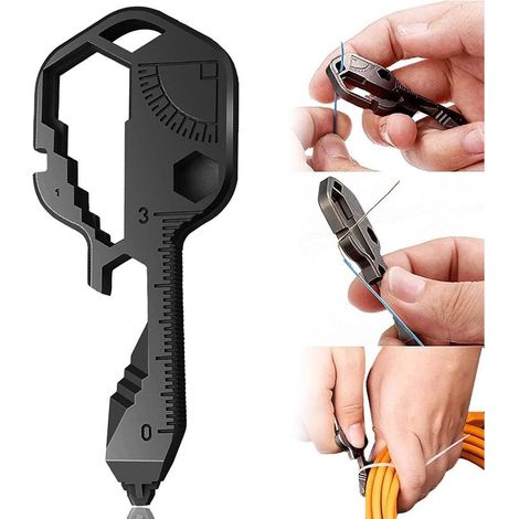 Llave multiusos, llave para exteriores, abridor de botellas de acero inoxidable 24 en 1, mini llave portátil para herramientas de corte, abrelatas, etc. (Negro) (1/5)