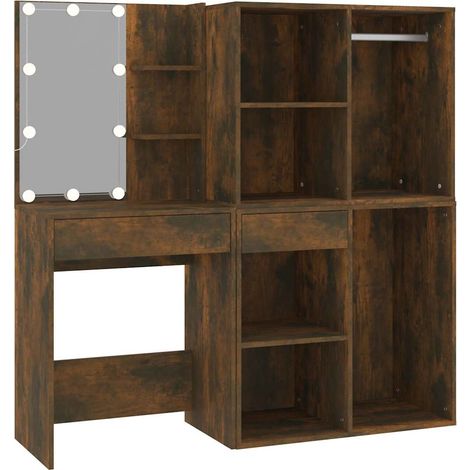 Maison Exclusive - Toeletta con LED e Armadietti Rovere Fumo in Legno Multistrato (1/5)
