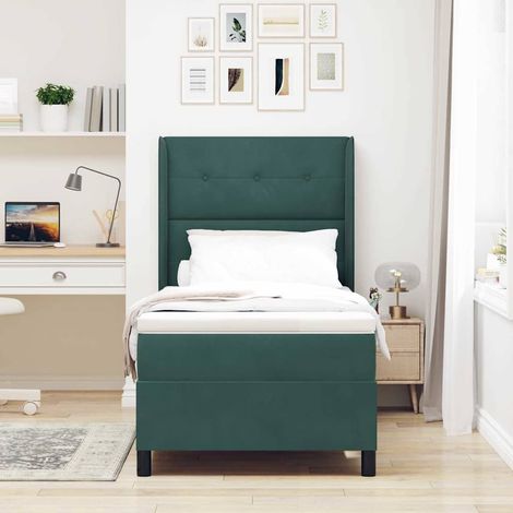 vidaXL Boxspringbett mit Kopfteil Dunkelgrün 90 x 190 cm Samt (1/5)