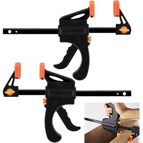 2 Pcs Serre Joint Serre-joint Une Main 6 Pouces Serre Joint Rapide Forme en F Serre Joint Menuisier Antirouille Serres-joint Serrage Largeur de Serrage 150mm pour Charpentier - Noir (1/4)