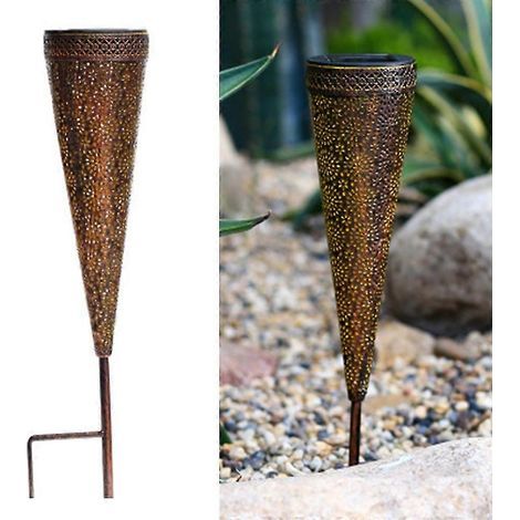 Lot de 2 lampes solaires d'extérieur coniques décoratives à planter dans le jardin, sur une pelouse ou une allée. Éclairage paysager. (1/4)