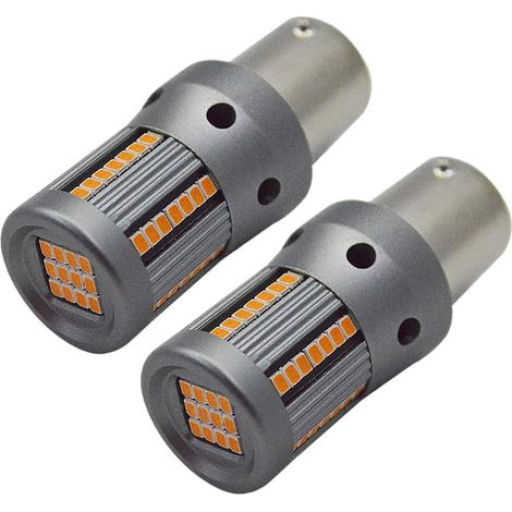 Lot de 2 ampoules LED 1156 jaune ambré BA15S 7506 1003 1141 super lumineuses 66SMD 2016 pour feux de recul, clignotants, feux arrières