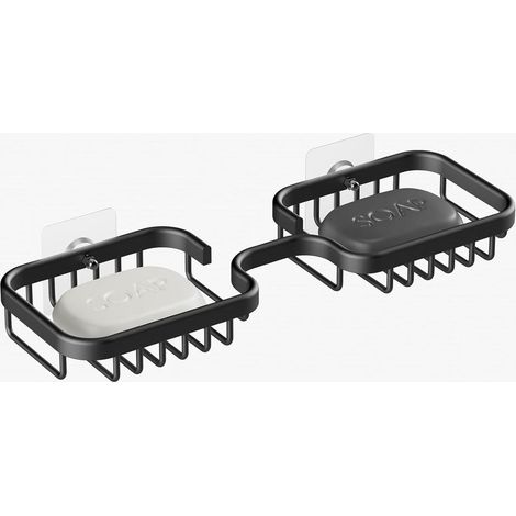 Porte-savon - Aluminium - Noir - Double tige - Autocollant - Multifonctionnel (1/4)