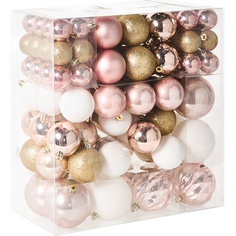Conjunto de 114 bolas de plástico para colgar en el árbol de Navidad adornos navideños estilo glamuroso moderno rosa Gjende