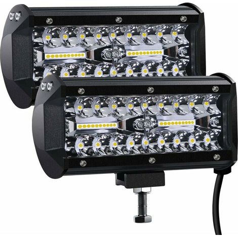 Phare LED 12V 300W 7" Projecteur Auto Étanche IP67 27000lm Spot + Flood Feu de Route Antibrouillard pour Voiture Camion Tracteur SUV Bateau Lot de 2 (1/4)