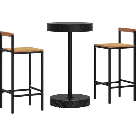 vidaXL 3 Piece Garden Bar Set Black Poly Rattan&Solid Wood Acacia (1/5)