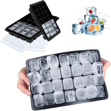 Eiswürfelform Silikon mit Deckel, 2 Stück, 28 Fächer, BPA-frei, Schwarz (1/5)